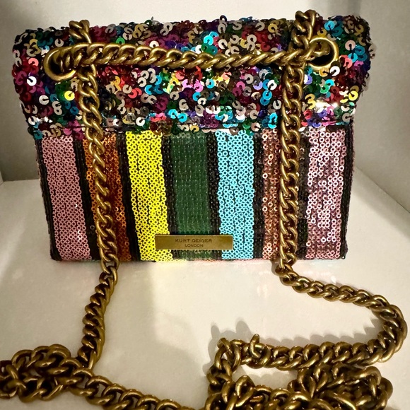 NWOT Kurt Geiger Rainbow Sequin Chain Shoulder Bag – Statement Piece - Picture 14 of 16